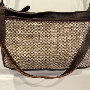 Myra Bag Brown Leather-Trim Woven Shoulder Bag